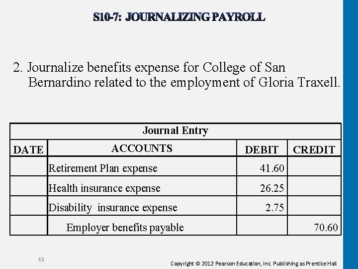 2. Journalize benefits expense for College of San Bernardino related to the employment of