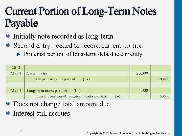 Current Portion of Long-Term Notes Payable Initially note recorded as long-term Second entry needed