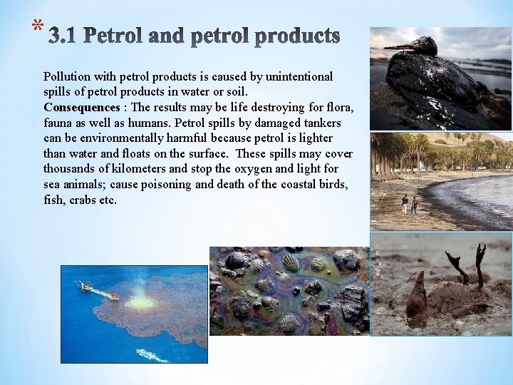 * Pollution with petrol products is caused by unintentional spills of petrol products in