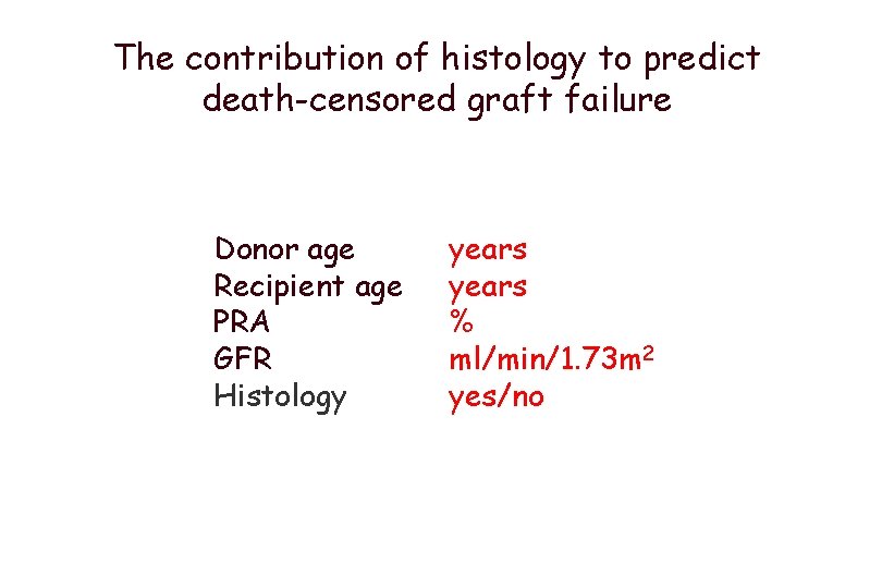 The contribution of histology to predict death-censored graft failure Donor age Recipient age PRA