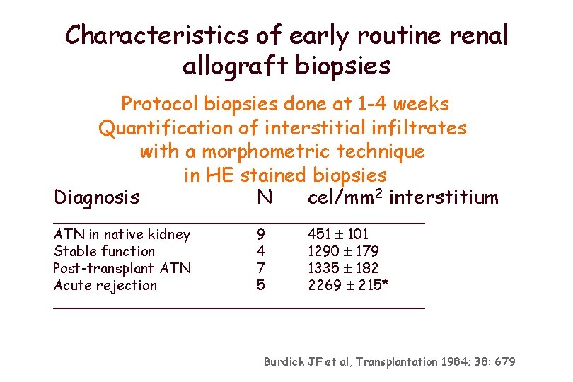 Characteristics of early routine renal allograft biopsies Protocol biopsies done at 1 -4 weeks