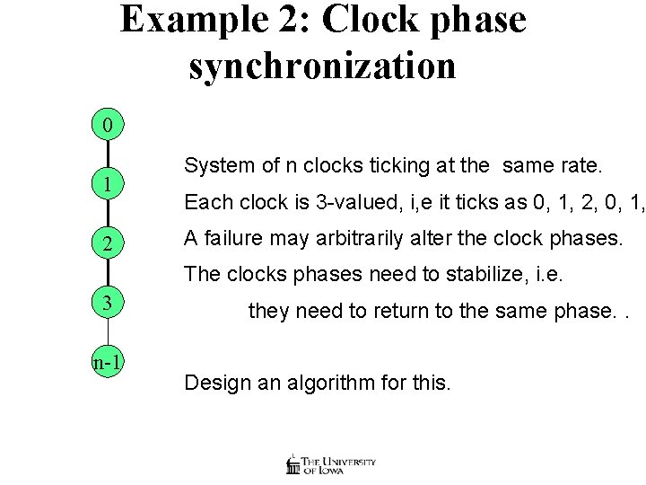 Example 2: Clock phase synchronization 0 1 2 System of n clocks ticking at