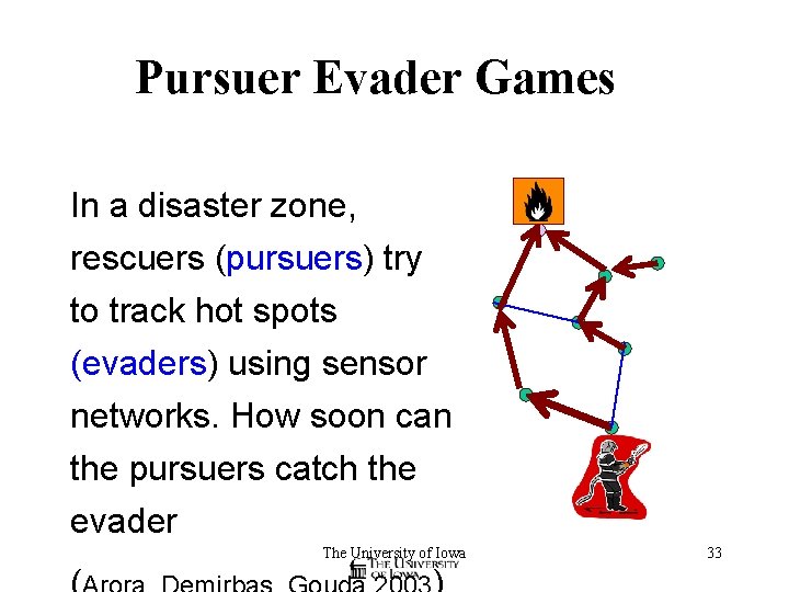 Pursuer Evader Games In a disaster zone, rescuers (pursuers) try to track hot spots