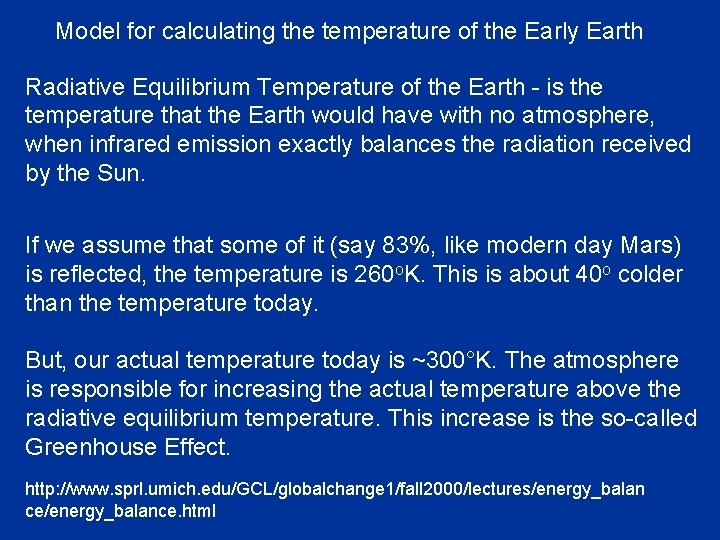 Model for calculating the temperature of the Early Earth Radiative Equilibrium Temperature of the