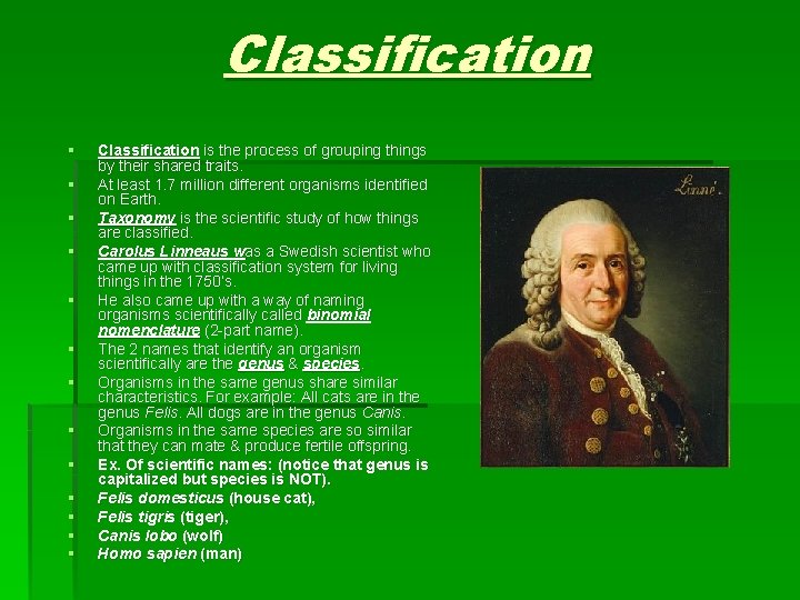 Classification § § § § Classification is the process of grouping things by their