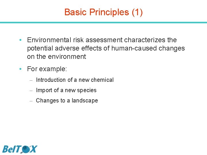 Basic Principles (1) • Environmental risk assessment characterizes the potential adverse effects of human-caused