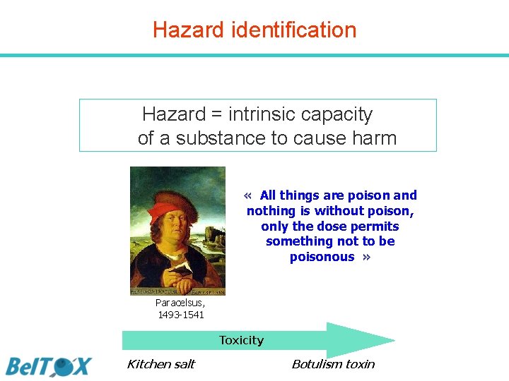 Hazard identification Hazard = intrinsic capacity of a substance to cause harm « All