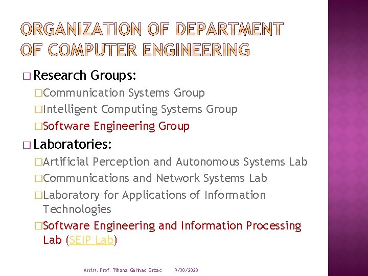 � Research Groups: �Communication Systems Group �Intelligent Computing Systems Group �Software Engineering Group �