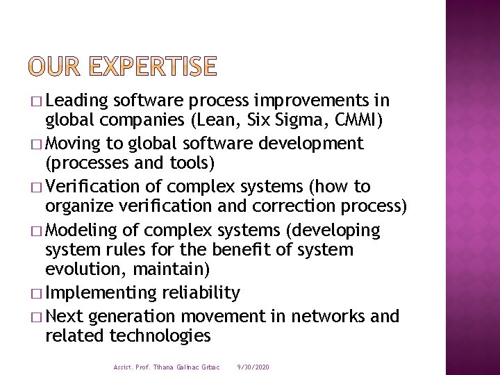 � Leading software process improvements in global companies (Lean, Six Sigma, CMMI) � Moving