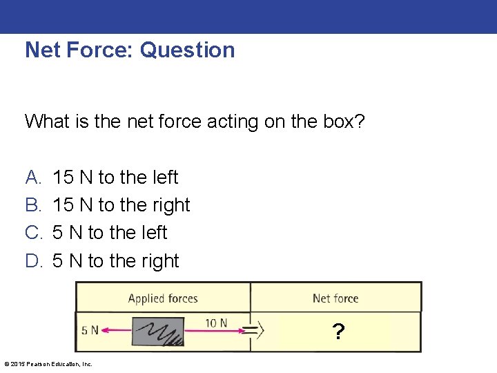 Net Force: Question What is the net force acting on the box? A. B.