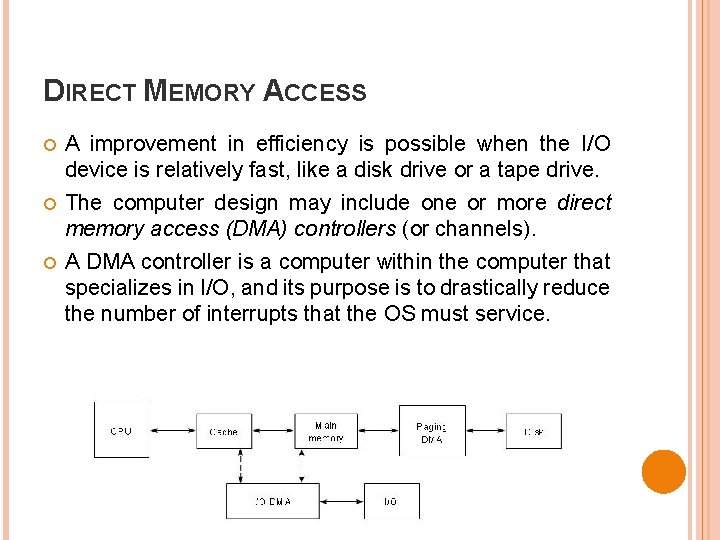 DIRECT MEMORY ACCESS A improvement in efficiency is possible when the I/O device is DIRECT MEMORY ACCESS A improvement in efficiency is possible when the I/O device is