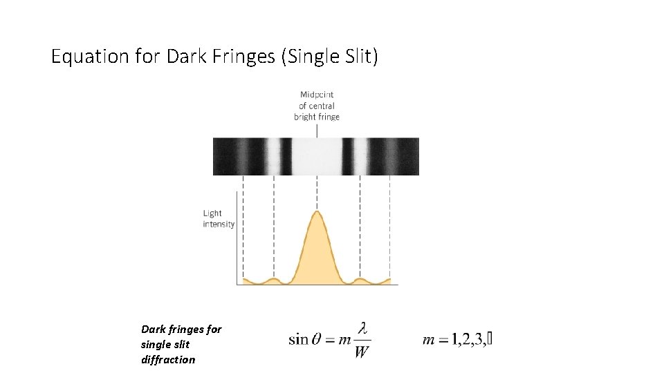 Equation for Dark Fringes (Single Slit) Dark fringes for single slit diffraction 