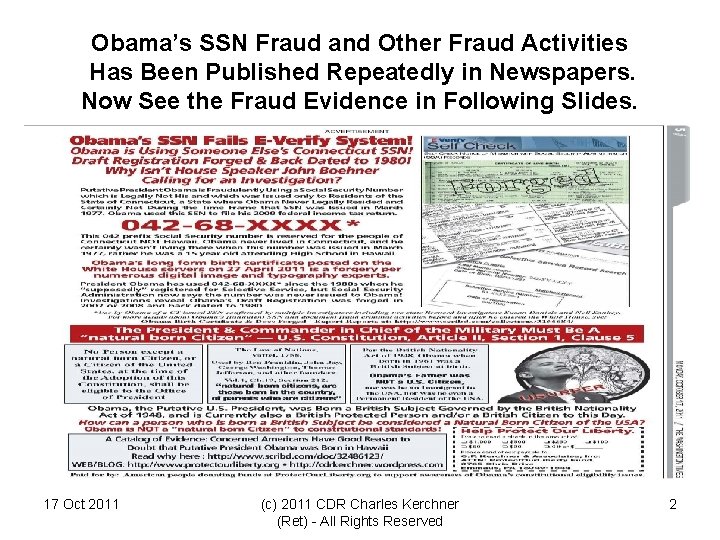 Obama’s SSN Fraud and Other Fraud Activities Has Been Published Repeatedly in Newspapers. Now