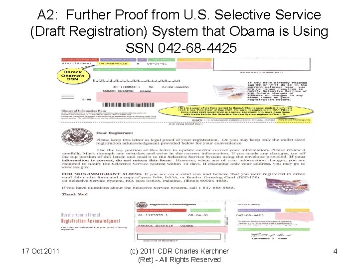 A 2: Further Proof from U. S. Selective Service (Draft Registration) System that Obama