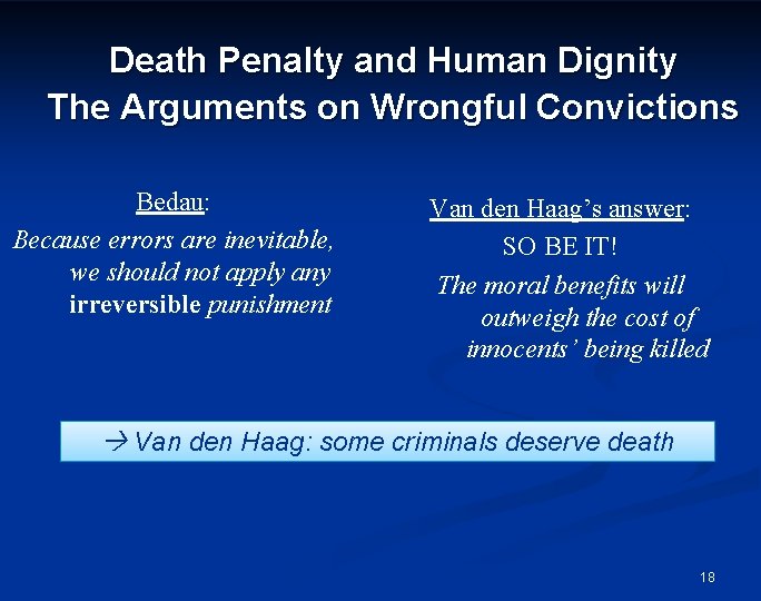 Death Penalty and Human Dignity The Arguments on Wrongful Convictions Bedau: Because errors are