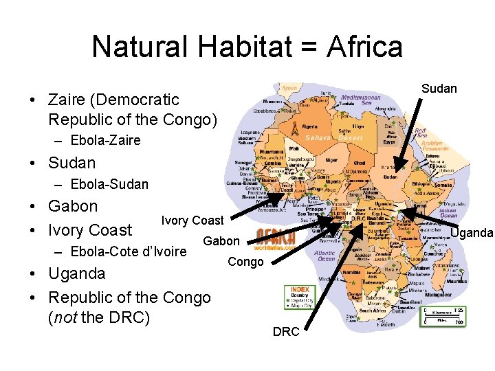 Natural Habitat = Africa Sudan • Zaire (Democratic Republic of the Congo) – Ebola-Zaire