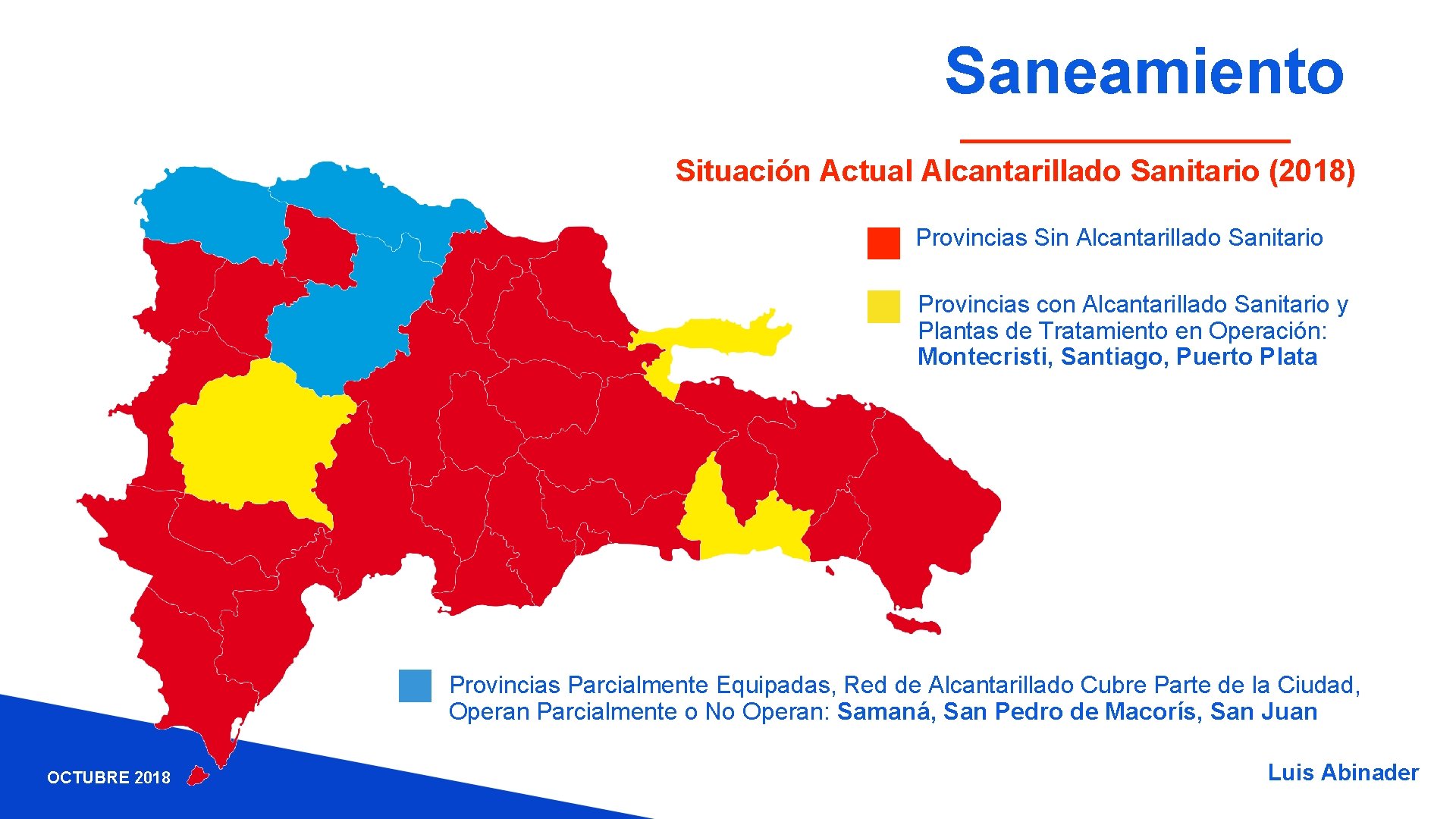 Saneamiento Situación Actual Alcantarillado Sanitario (2018) Provincias Sin Alcantarillado Sanitario Provincias con Alcantarillado Sanitario