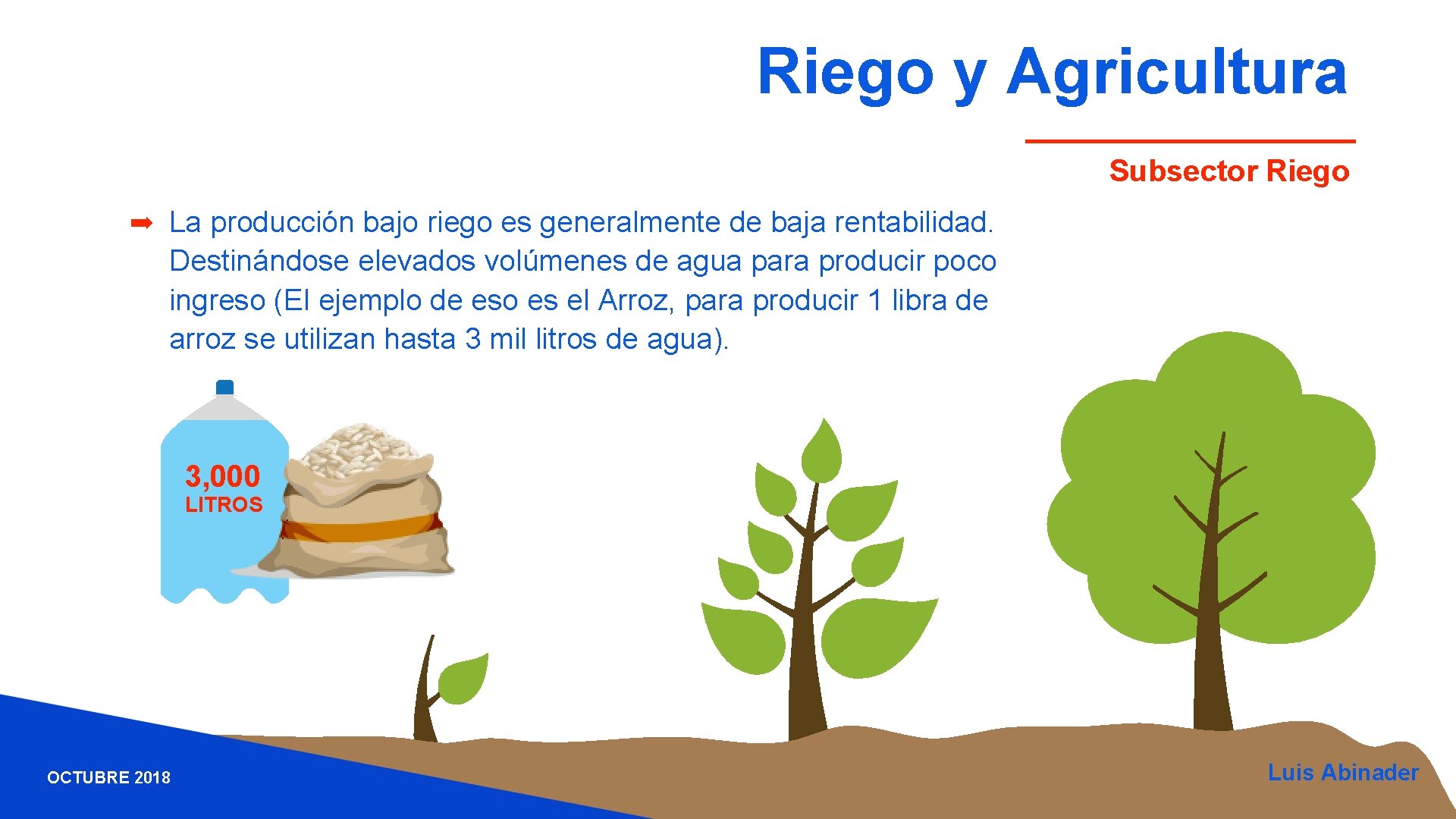 Riego y Agricultura Subsector Riego ➡ La producción bajo riego es generalmente de baja