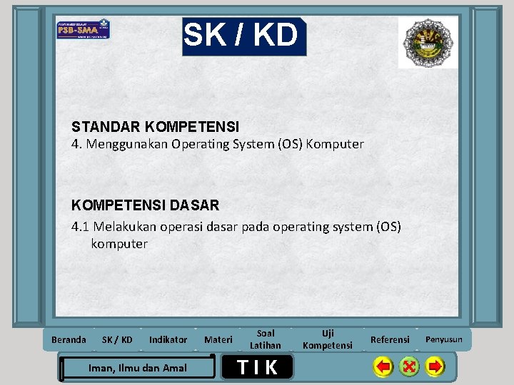 SK / KD STANDAR KOMPETENSI 4. Menggunakan Operating System (OS) Komputer KOMPETENSI DASAR 4.