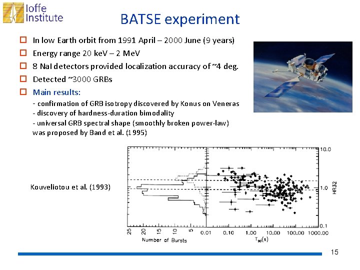 BATSE experiment o o o In low Earth orbit from 1991 April – 2000