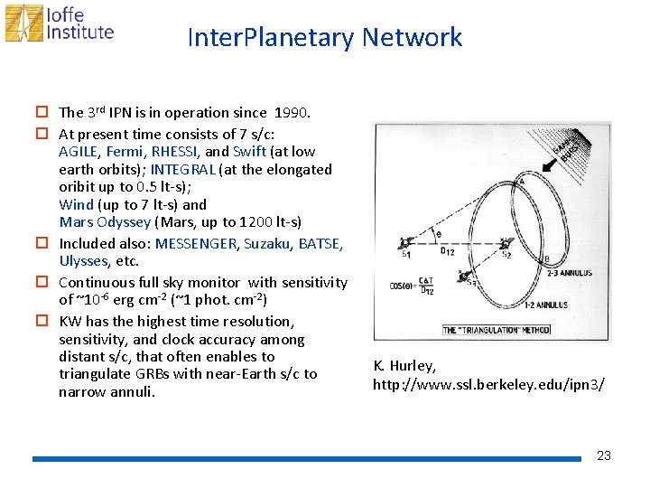 Inter. Planetary Network o The 3 rd IPN is in operation since 1990. o