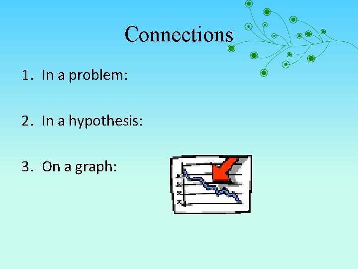 Connections 1. In a problem: 2. In a hypothesis: 3. On a graph: 