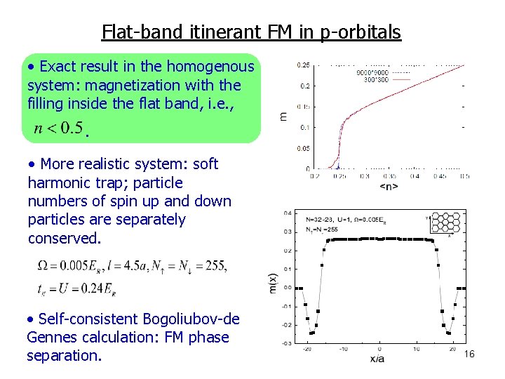 Flat-band itinerant FM in p-orbitals • Exact result in the homogenous system: magnetization with