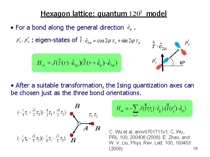 Hexagon lattice: quantum • For a bond along the general direction model. : eigen-states