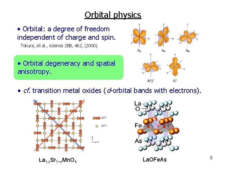 Orbital physics • Orbital: a degree of freedom independent of charge and spin. Tokura,