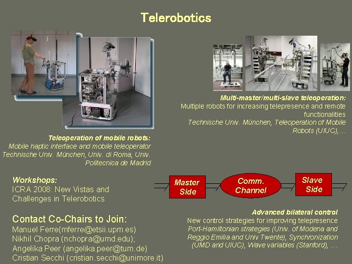 Telerobotics Teleoperation of mobile robots: Mobile haptic interface and mobile teleoperator Technische Univ. München,