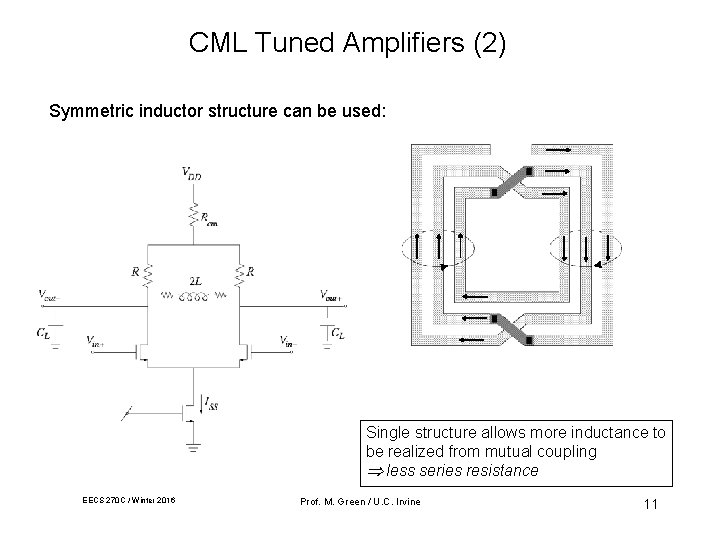 CML Tuned Amplifiers (2) Symmetric inductor structure can be used: Single structure allows more