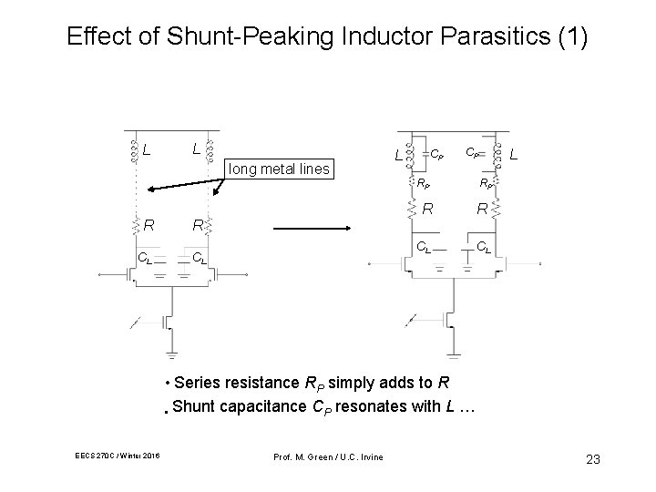 Effect of Shunt-Peaking Inductor Parasitics (1) L L long metal lines L CP CP