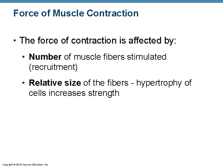 Force of Muscle Contraction • The force of contraction is affected by: • Number