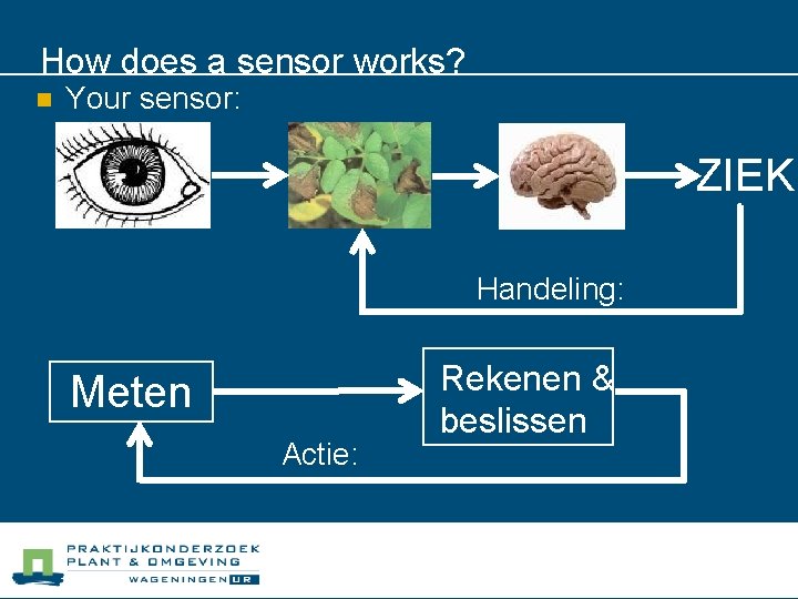 How does a sensor works? n Your sensor: ZIEK! Handeling: Meten Actie: Rekenen &