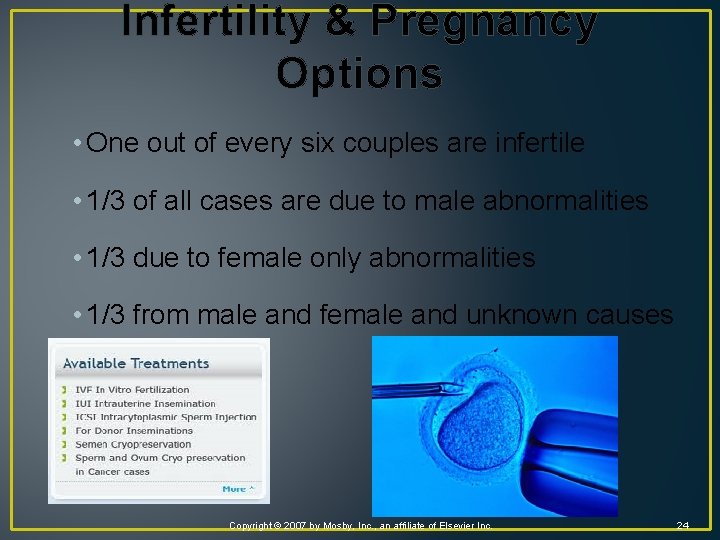 Infertility & Pregnancy Options • One out of every six couples are infertile •