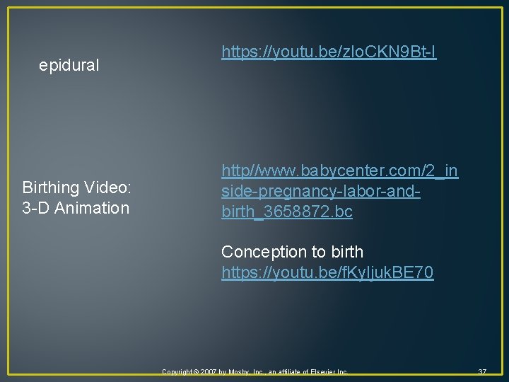 epidural Birthing Video: 3 -D Animation https: //youtu. be/z. Io. CKN 9 Bt-I http//www.