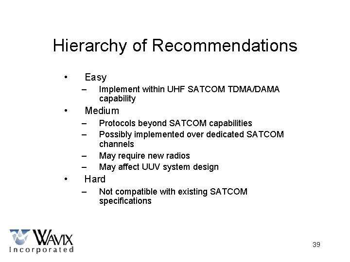 Hierarchy of Recommendations • Easy – • Medium – – • Implement within UHF