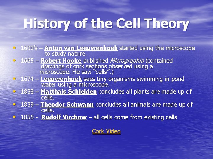 History of the Cell Theory • 1600’s – Anton van Leeuwenhoek started using the