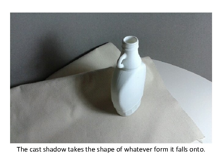 The cast shadow takes the shape of whatever form it falls onto. 