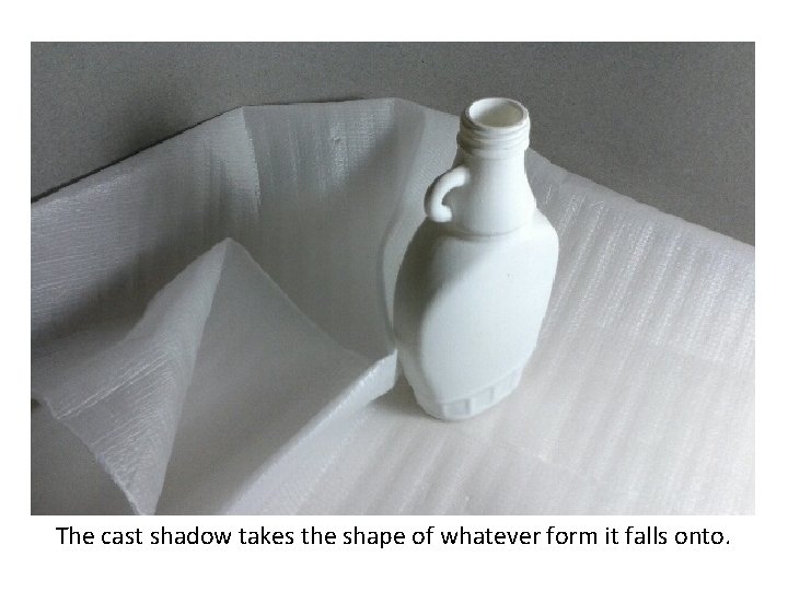 The cast shadow takes the shape of whatever form it falls onto. 