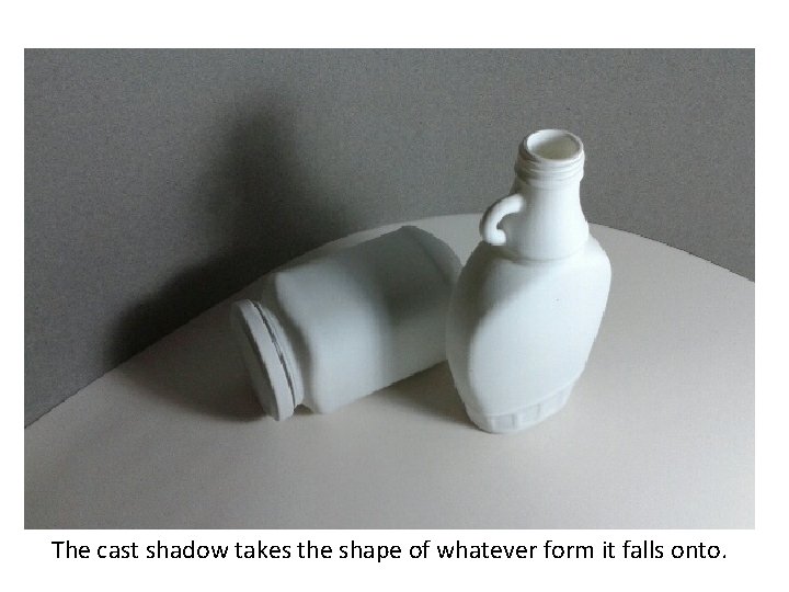 The cast shadow takes the shape of whatever form it falls onto. 