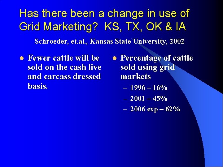 Has there been a change in use of Grid Marketing? KS, TX, OK &