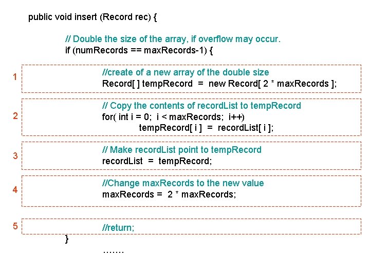 public void insert (Record rec) { // Double the size of the array, if