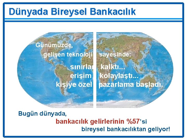 Dünyada Bireysel Bankacılık Deniz Günümüzde, gelişen teknoloji sayesinde: sınırlar kalktı. . . erişim kolaylaştı.