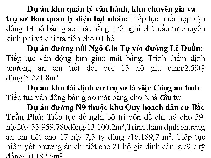 Dự án khu quản lý vận hành, khu chuyên gia và trụ sở Ban