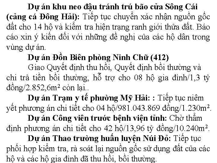 Dự án khu neo đậu tránh trú bão cửa Sông Cái (cảng cá Đông