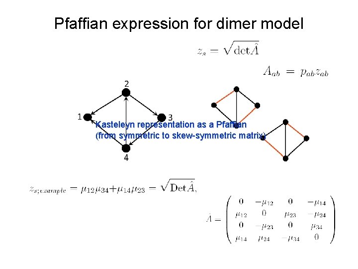 Pfaffian expression for dimer model Kasteleyn representation as a Pfaffian (from symmetric to skew-symmetric