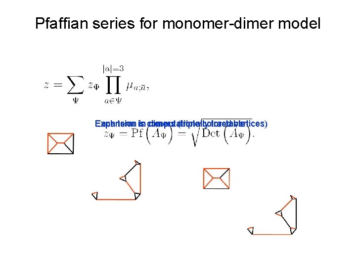 Pfaffian series for monomer-dimer model Expansion Each term is in computationally dimers (triple colored