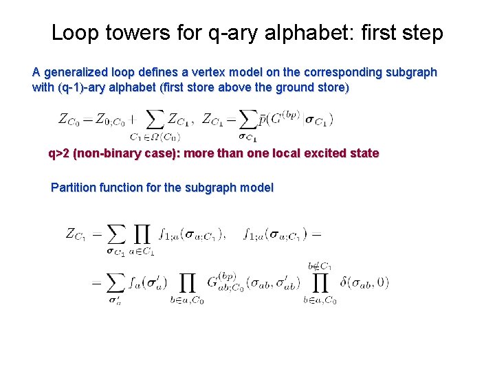 Loop towers for q-ary alphabet: first step A generalized loop defines a vertex model