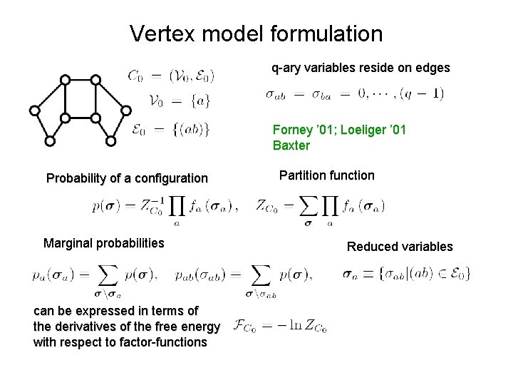 Vertex model formulation q-ary variables reside on edges Forney ’ 01; Loeliger ’ 01